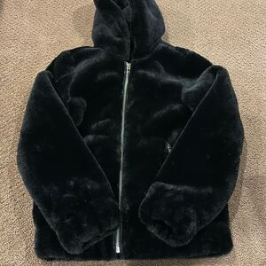 BLANK NYC Girls Black Faux Fur Zipper Hooded Jacket Size S